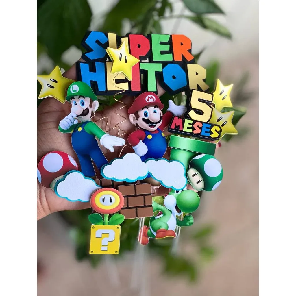Topo/topper de bolo Super mario Bros 3d Personalizado