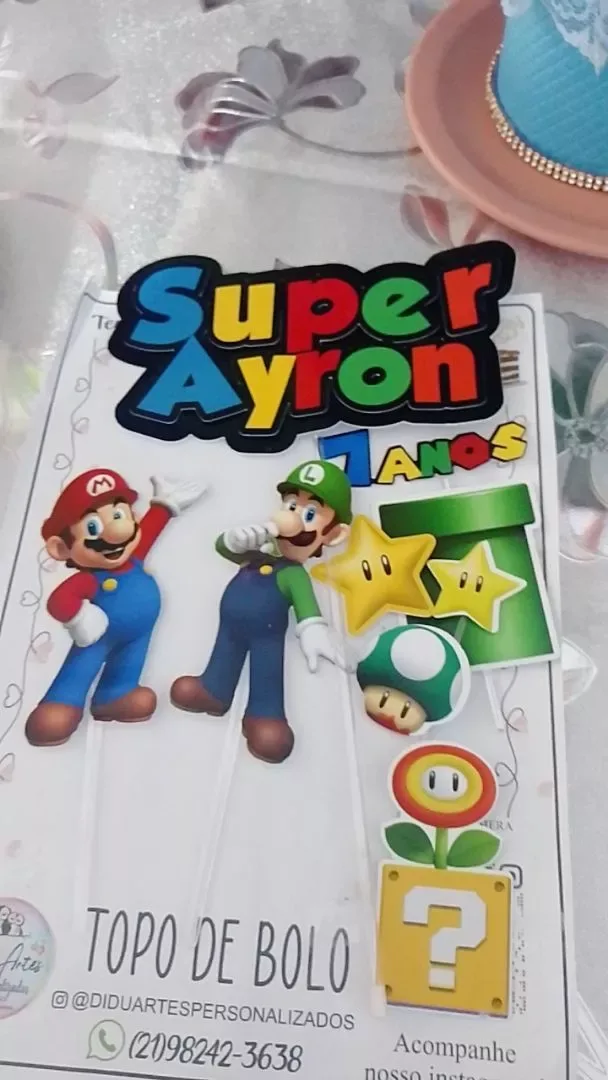 Topo/topper de bolo Super mario Bros 3d Personalizado